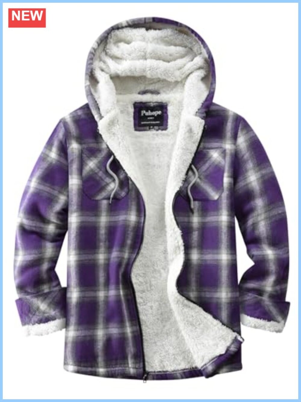 Womens Sherpa Lined Flannel Plaid Jacket Fleece Zip Up Hooded